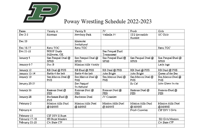 Schedule Poway Wrestling